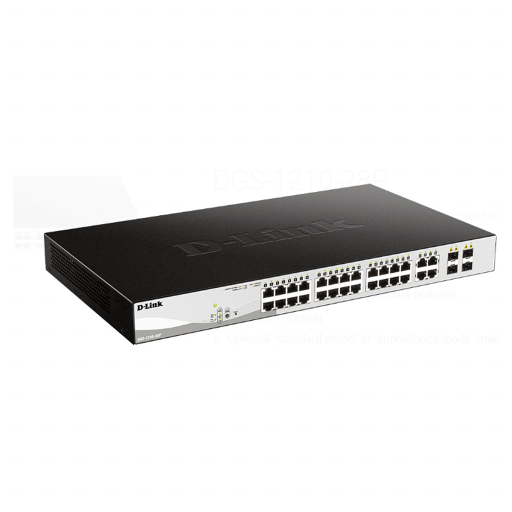 سوئیچ شبکه مدیریتی 28 پورت با 24 پورت PoE دی لینک مدل DGS-1210-28P